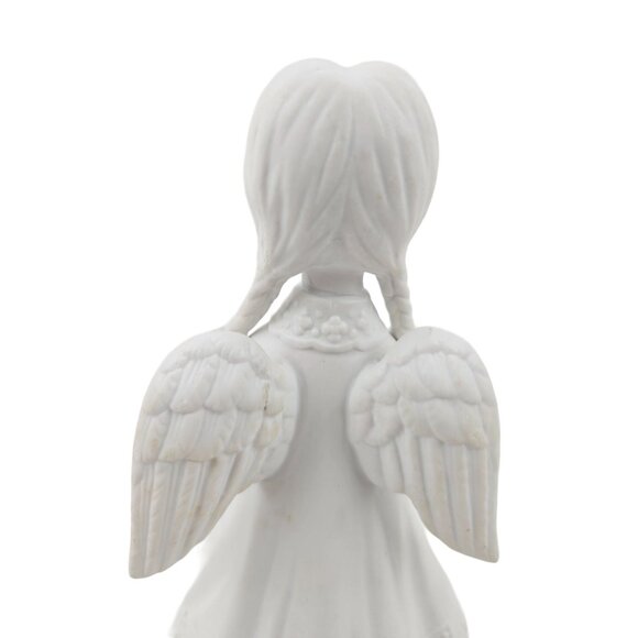 Vintage Avon White Bisque Porcelain Angel Figurine Holding Flower Vase Music Box - Picture 7 of 9